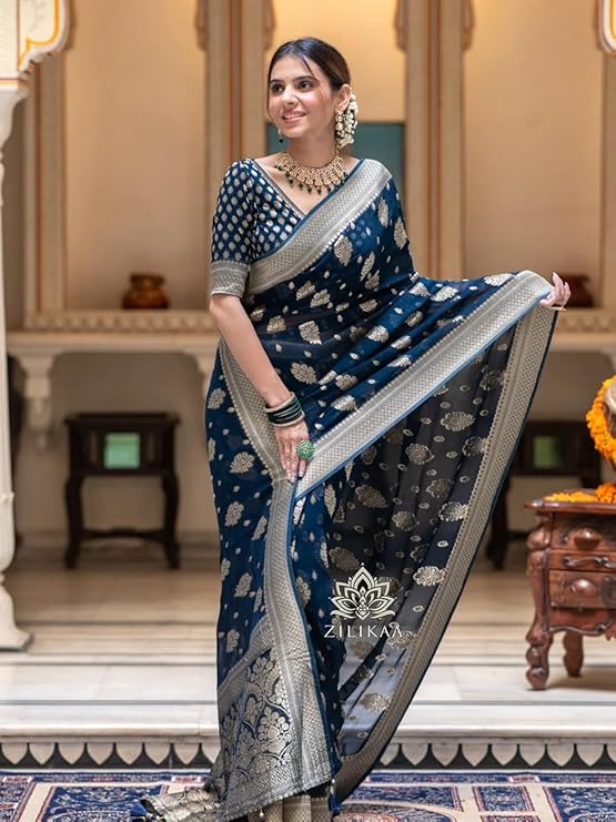 Silk Saree with Traditional Butti Design & Zari Border – Wedding & Festive Wear