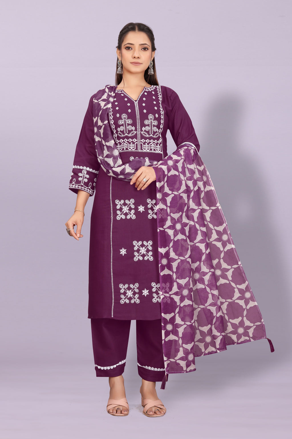 Women's Elegant Kurta Pant Set with Black Dupatta | Ethnic Party Wear Suit Set