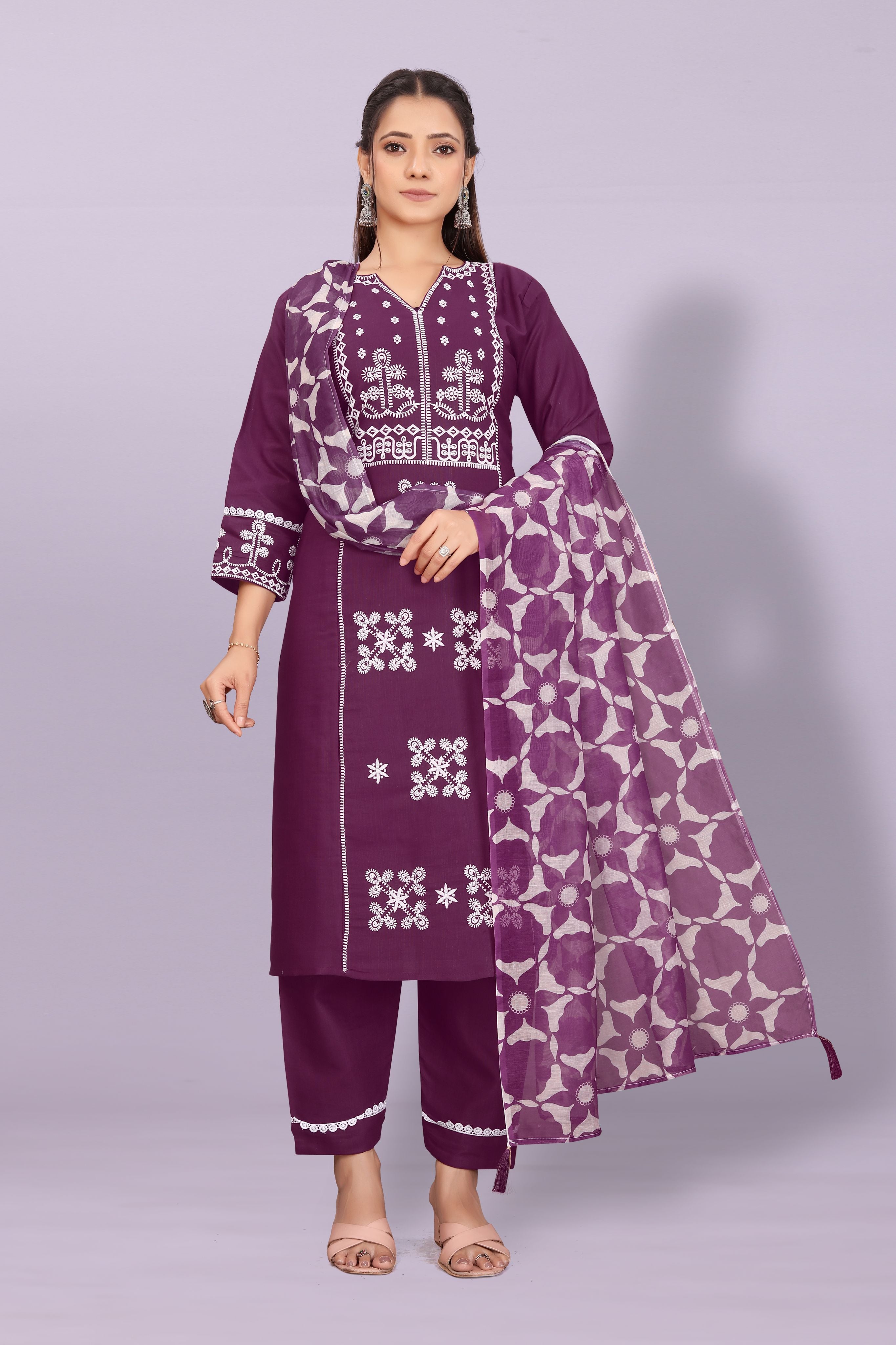 Women's Elegant Kurta Pant Set with Black Dupatta | Ethnic Party Wear Suit Set