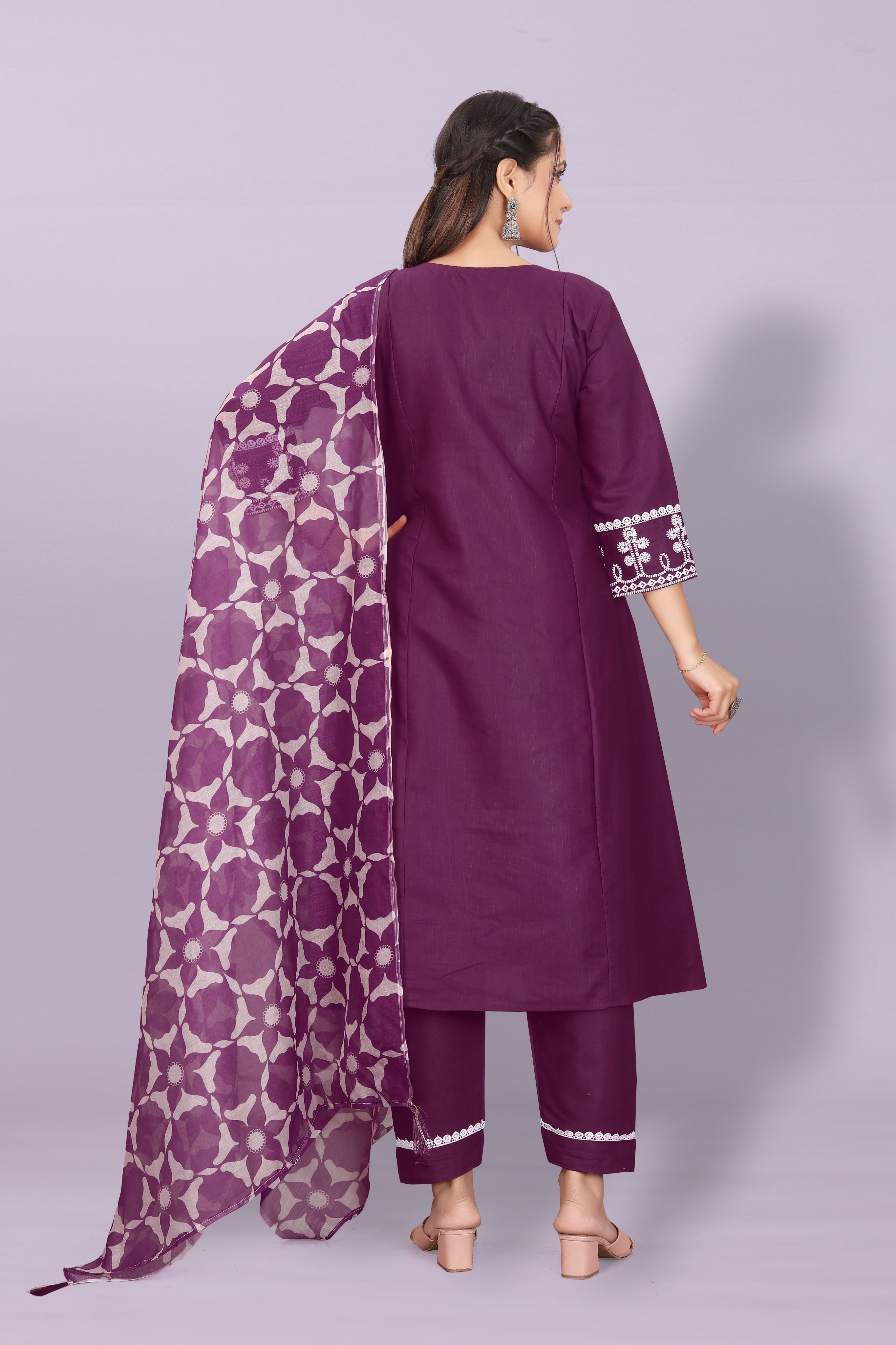 Women's Elegant Kurta Pant Set with Black Dupatta | Ethnic Party Wear Suit Set