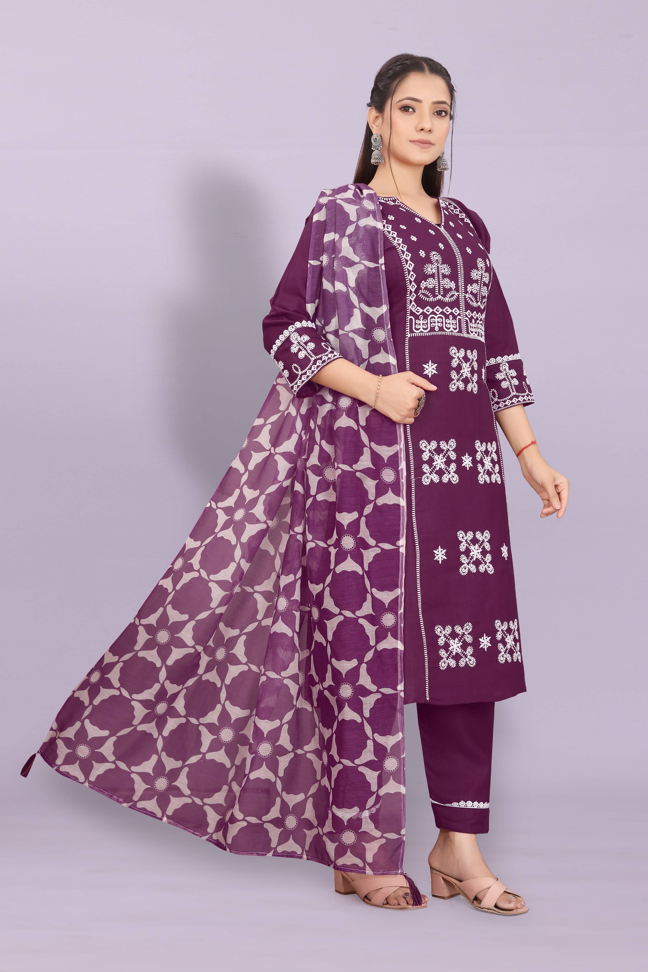 Women's Elegant Kurta Pant Set with Black Dupatta | Ethnic Party Wear Suit Set
