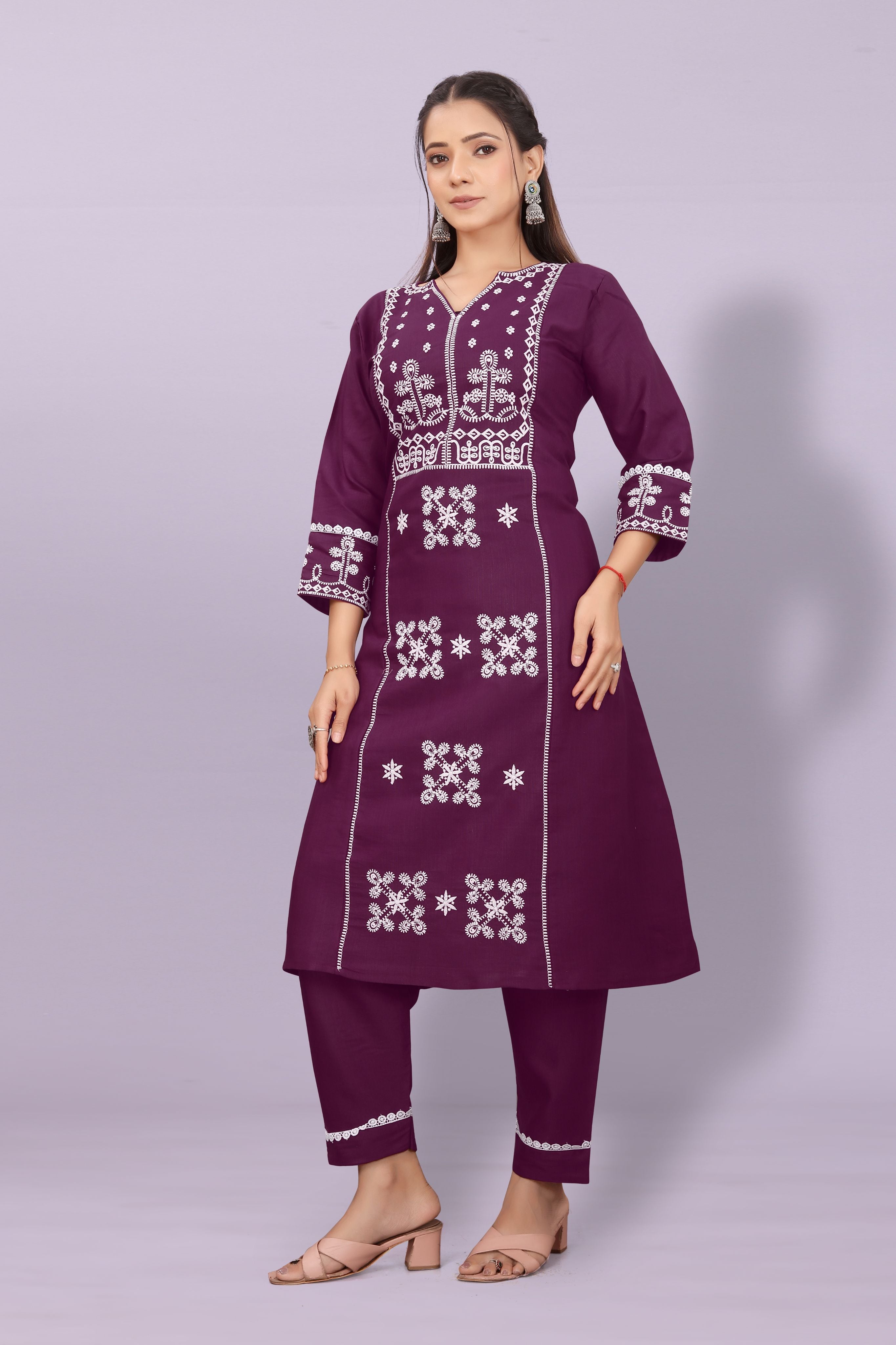 Women's Elegant Kurta Pant Set with Black Dupatta | Ethnic Party Wear Suit Set