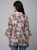 Women's Floral Print Bell Sleeve Kurti | V-Neck Designer Ethnic Tunic Top