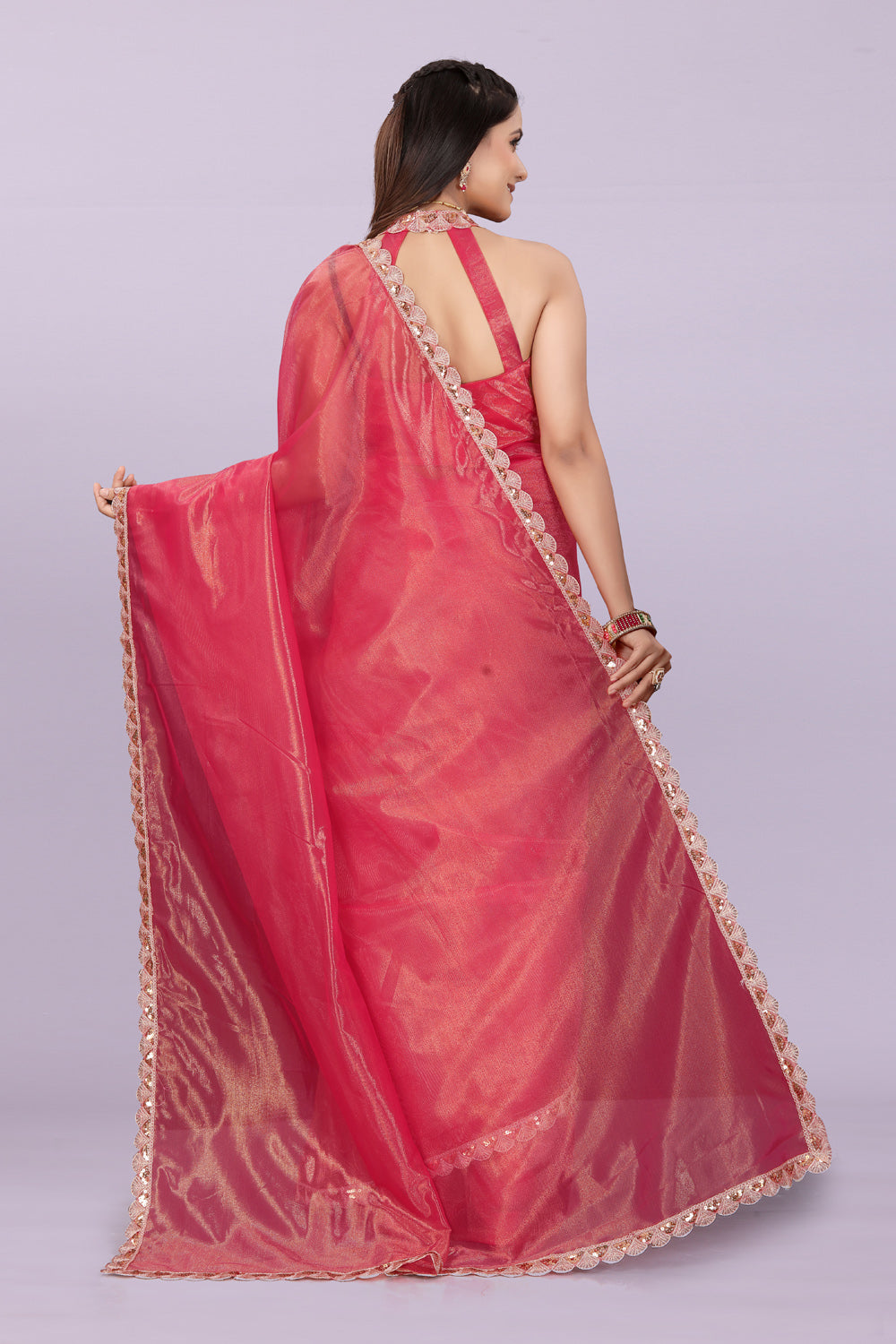 Women’s Premium Shimmer Saree with Designer Lace Border | Party Wear & Festive Saree