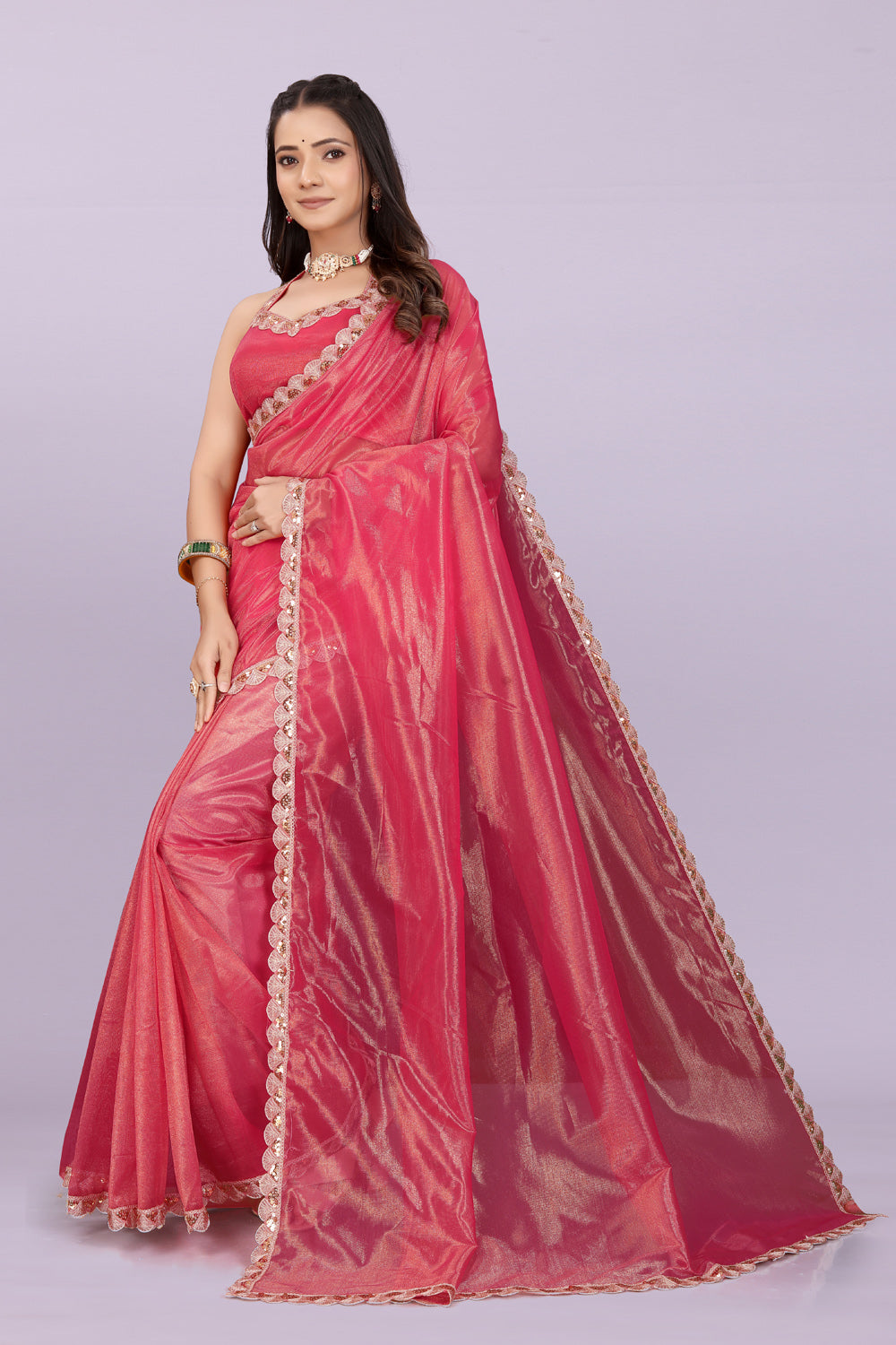Women’s Premium Shimmer Saree with Designer Lace Border | Party Wear & Festive Saree