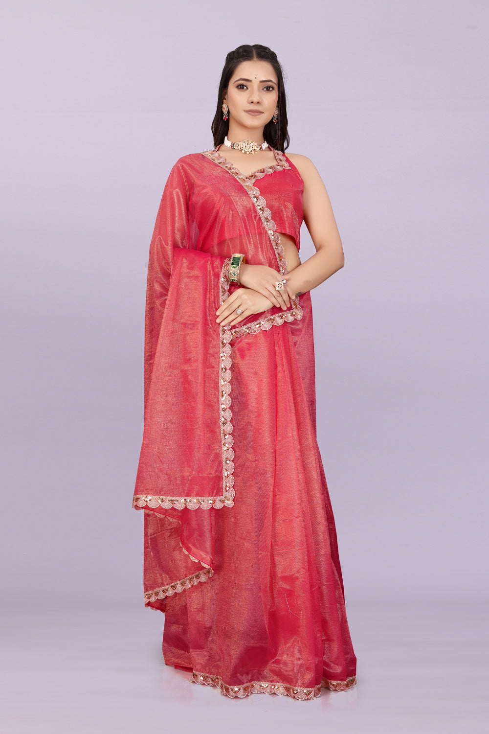 Women’s Premium Shimmer Saree with Designer Lace Border | Party Wear & Festive Saree