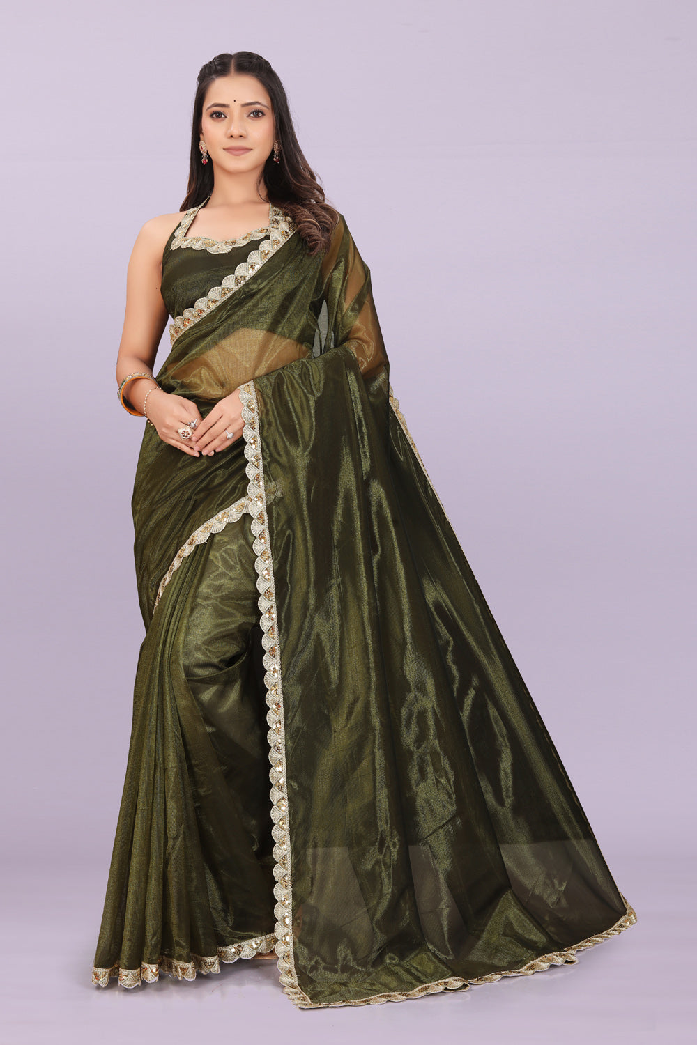 Women’s Premium Shimmer Saree with Designer Lace Border | Party Wear & Festive Saree