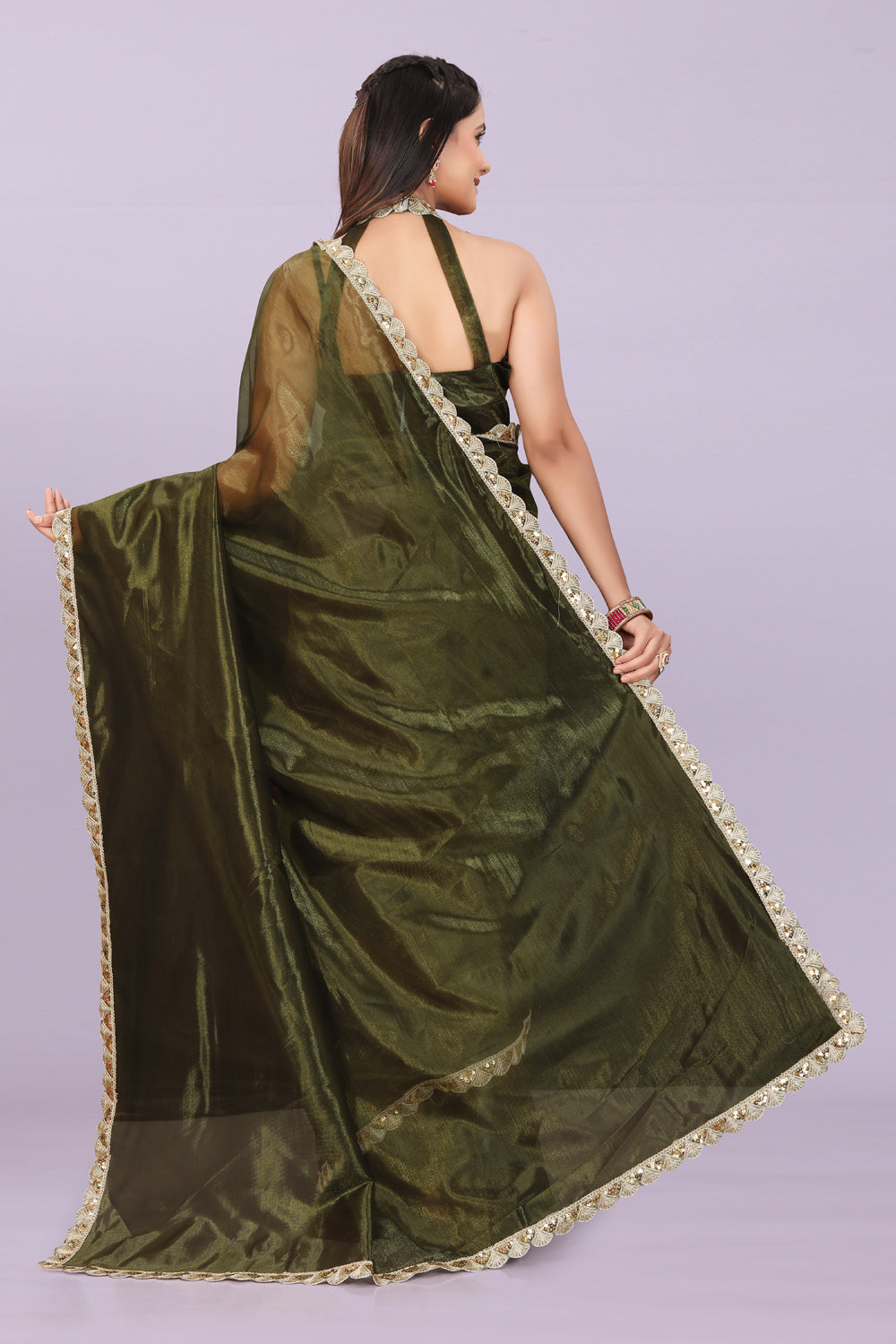 Women’s Premium Shimmer Saree with Designer Lace Border | Party Wear & Festive Saree