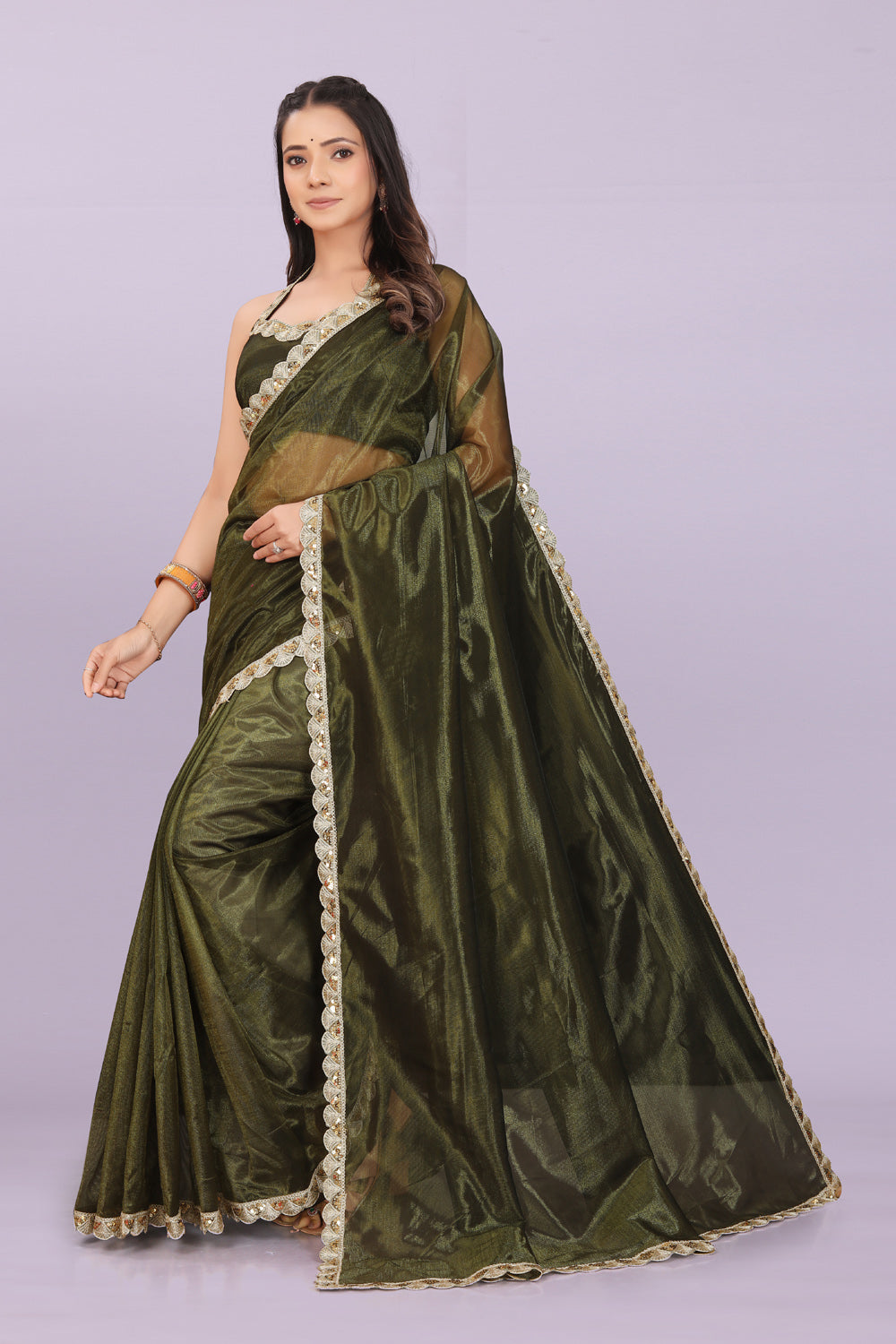 Women’s Premium Shimmer Saree with Designer Lace Border | Party Wear & Festive Saree