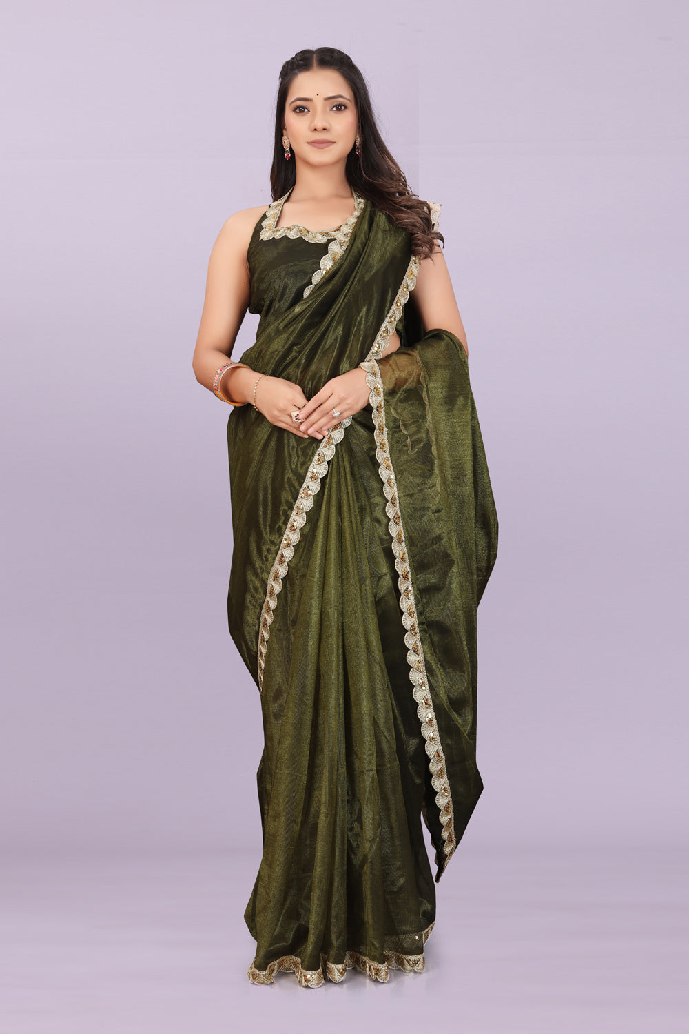 Women’s Premium Shimmer Saree with Designer Lace Border | Party Wear & Festive Saree