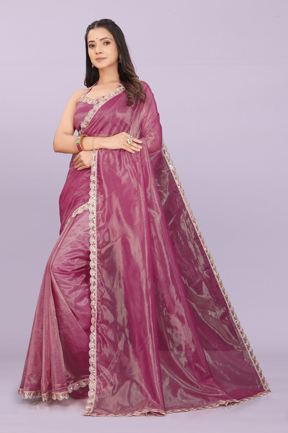 Women’s Premium Shimmer Saree with Designer Lace Border | Party Wear & Festive Saree