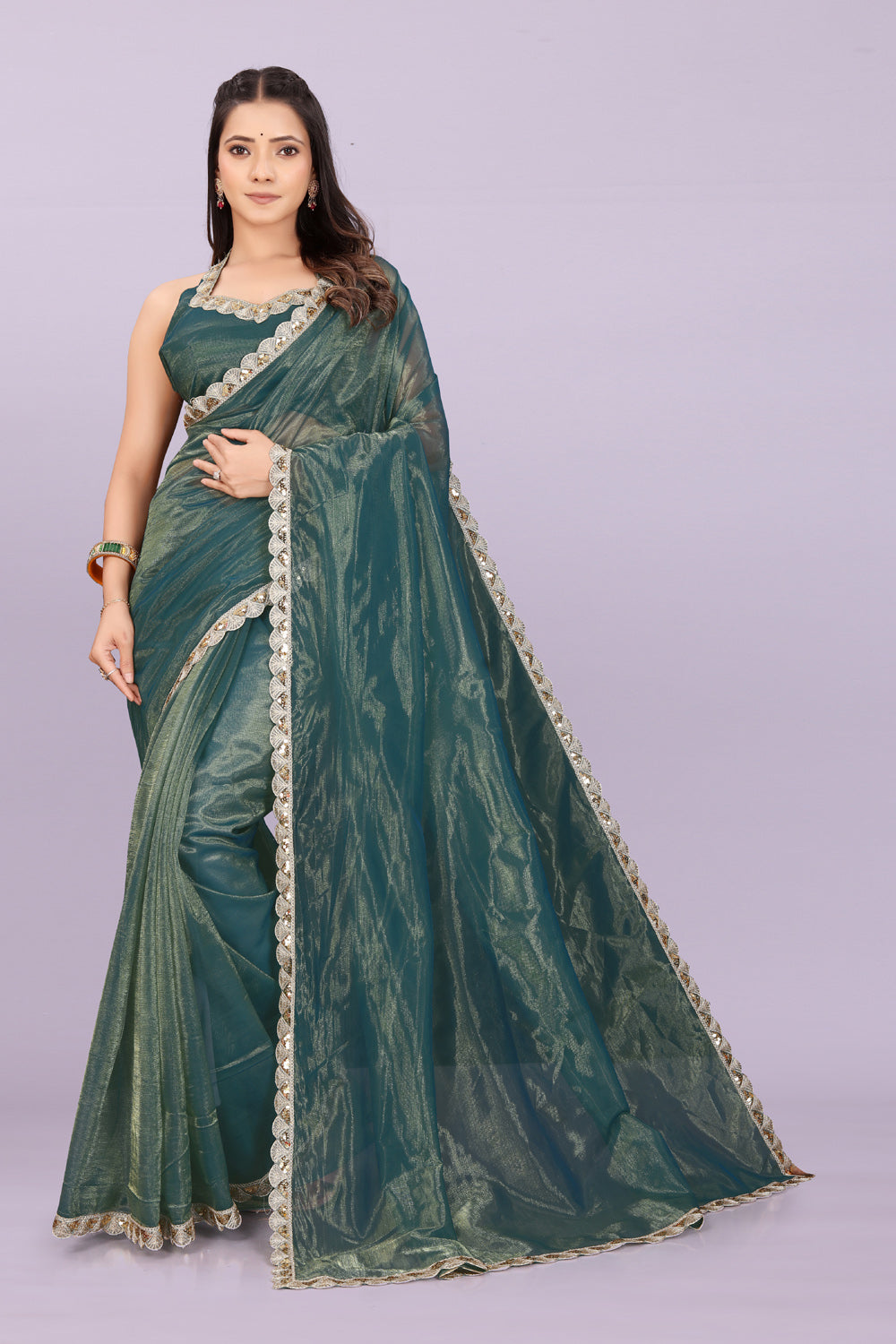 Women’s Premium Shimmer Saree with Designer Lace Border | Party Wear & Festive Saree