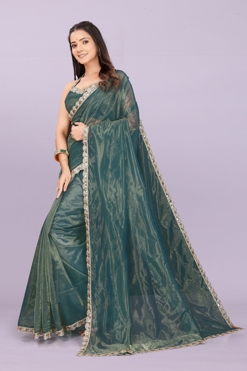 Women’s Premium Shimmer Saree with Designer Lace Border | Party Wear & Festive Saree