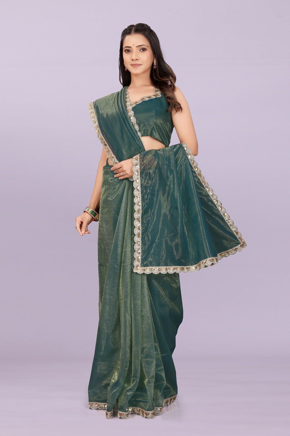 Women’s Premium Shimmer Saree with Designer Lace Border | Party Wear & Festive Saree