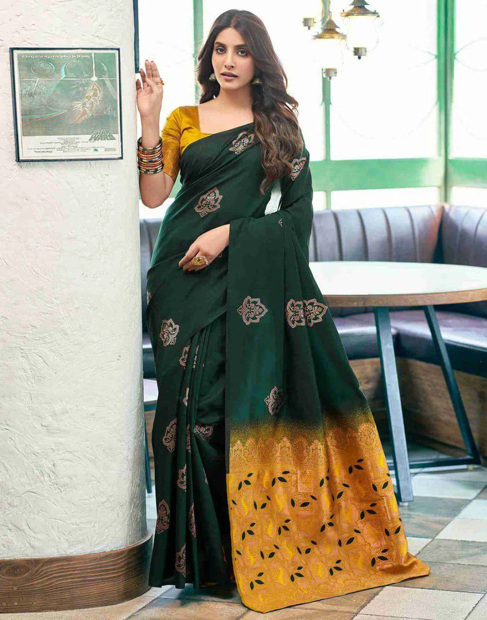 Women’s Banarasi Style Silk Saree with Rich Woven Border | Elegant Traditional Party Wear Saree