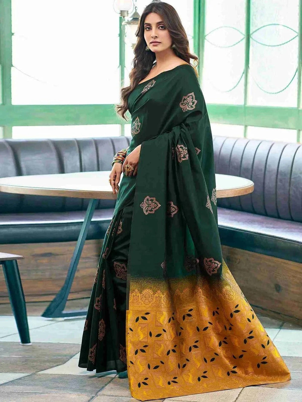 Women’s Banarasi Style Silk Saree with Rich Woven Border | Elegant Traditional Party Wear Saree