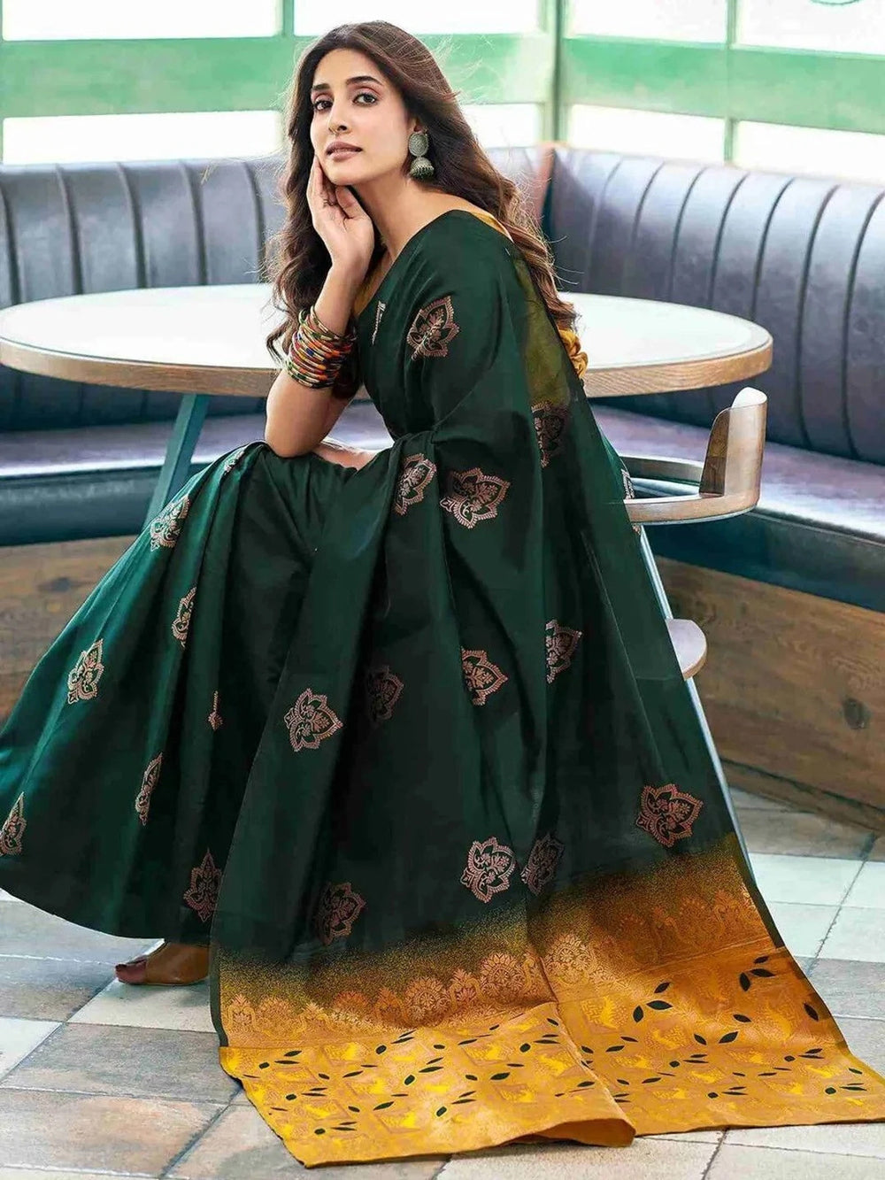 Women’s Banarasi Style Silk Saree with Rich Woven Border | Elegant Traditional Party Wear Saree