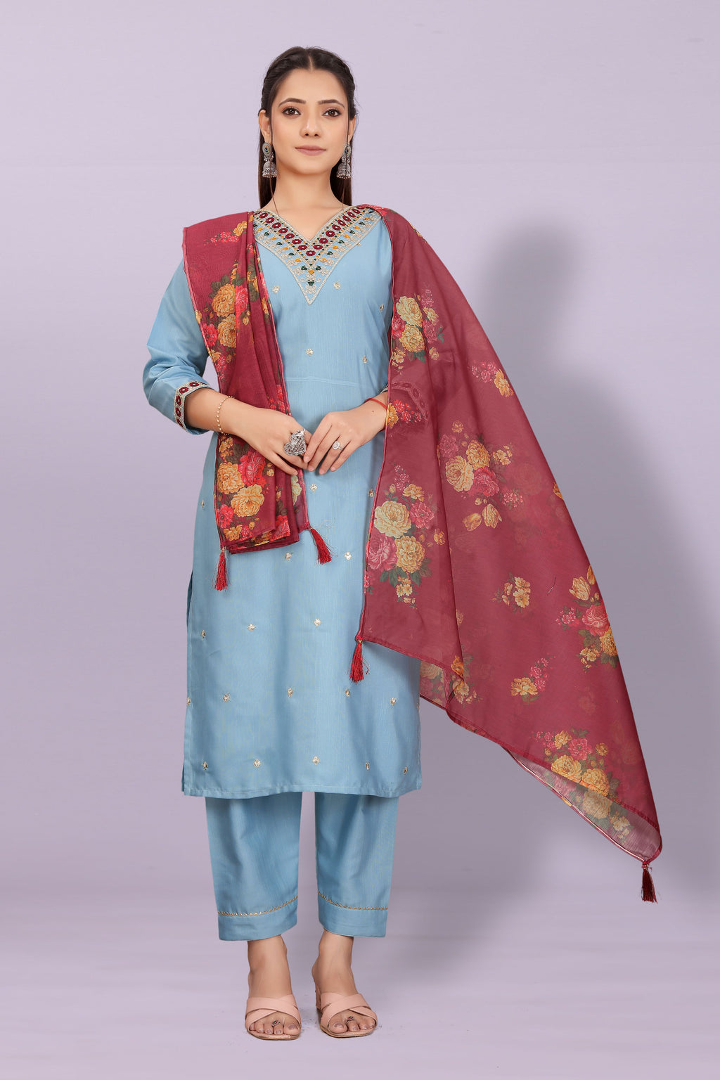 Girls Floral Embroidered Co-Ord Set with Palazzo Pants | Stylish Kids Party Wear