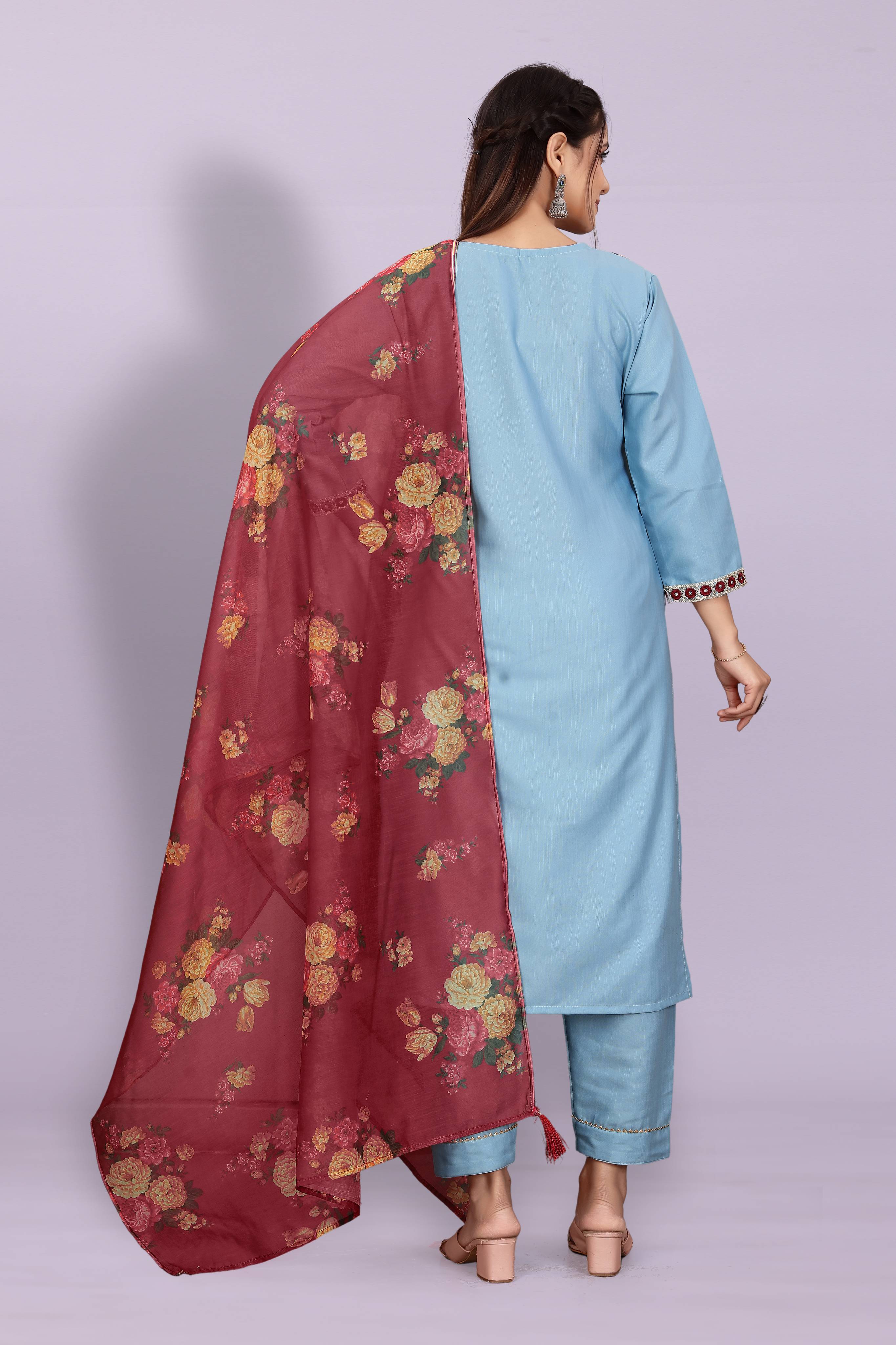 Girls Floral Embroidered Co-Ord Set with Palazzo Pants | Stylish Kids Party Wear