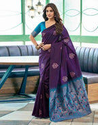 Women’s Banarasi Style Silk Saree with Rich Woven Border | Elegant Traditional Party Wear Saree