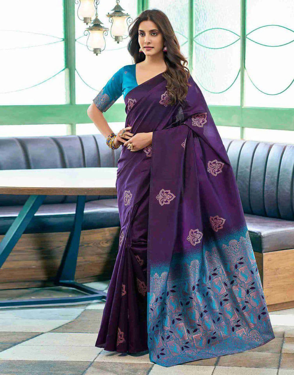 Women’s Banarasi Style Silk Saree with Rich Woven Border | Elegant Traditional Party Wear Saree