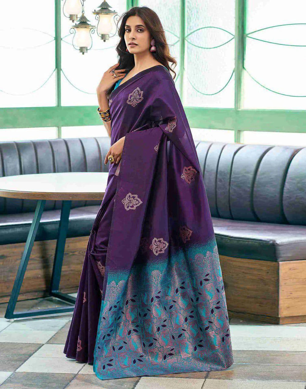Women’s Banarasi Style Silk Saree with Rich Woven Border | Elegant Traditional Party Wear Saree