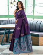 Women’s Banarasi Style Silk Saree with Rich Woven Border | Elegant Traditional Party Wear Saree