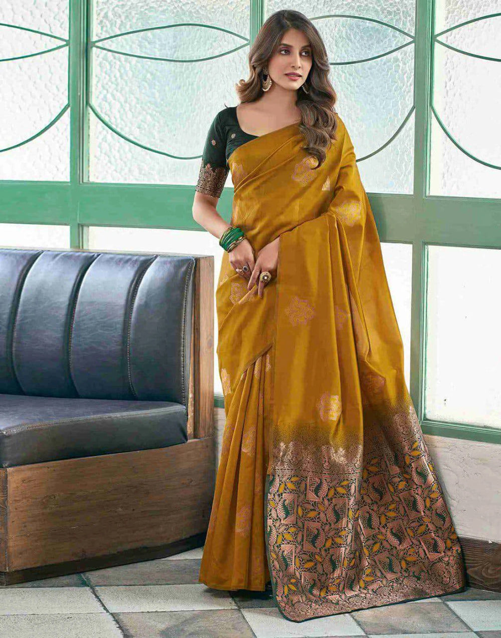 Women’s Banarasi Style Silk Saree with Rich Woven Border | Elegant Traditional Party Wear Saree