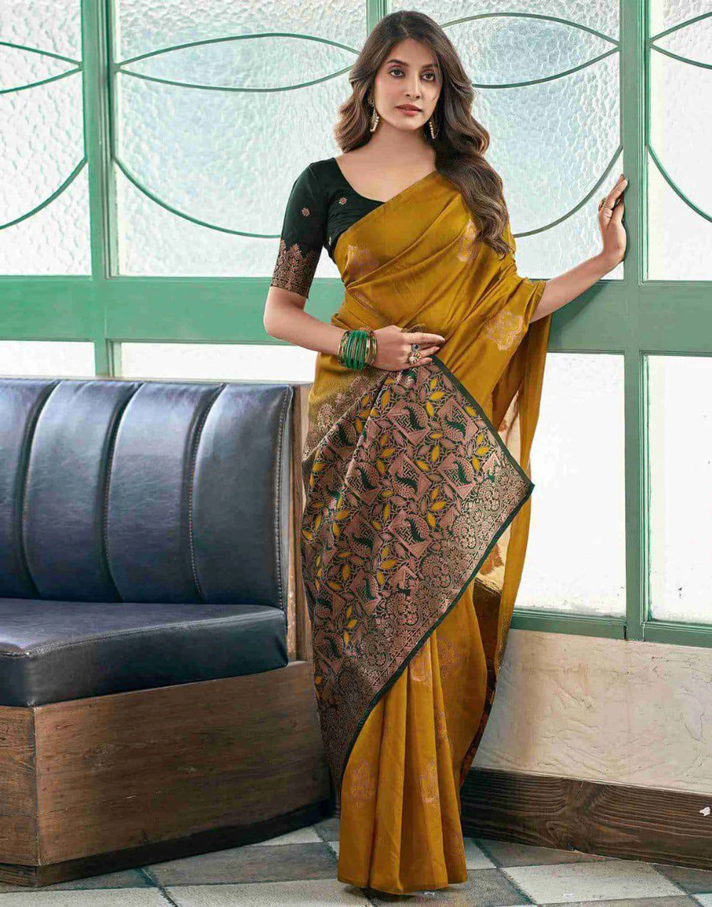Women’s Banarasi Style Silk Saree with Rich Woven Border | Elegant Traditional Party Wear Saree