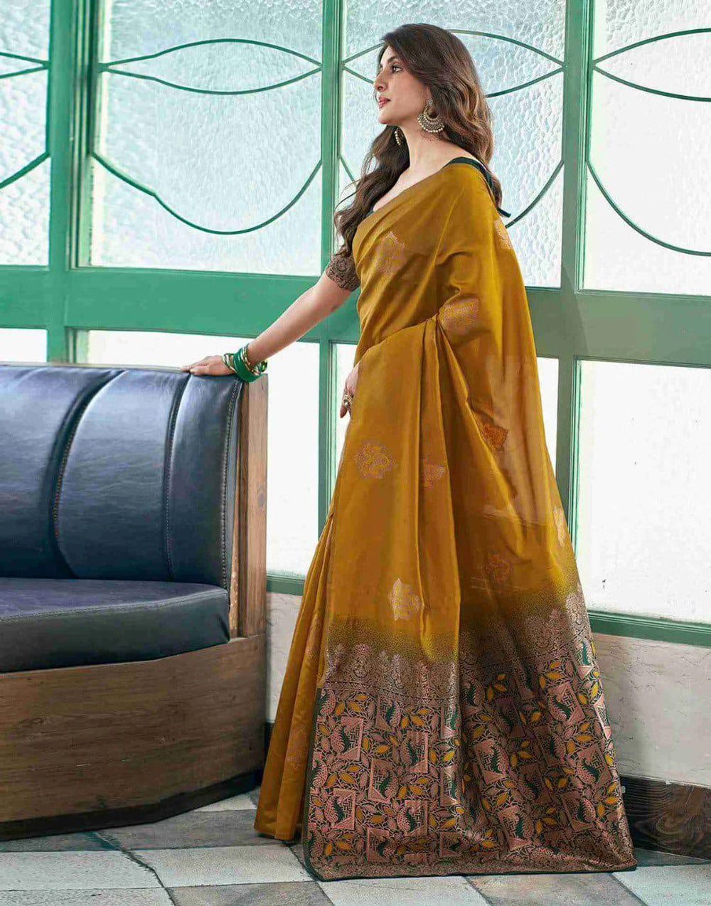 Women’s Banarasi Style Silk Saree with Rich Woven Border | Elegant Traditional Party Wear Saree