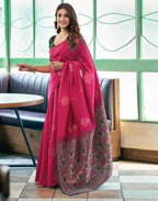 Women’s Banarasi Style Silk Saree with Rich Woven Border | Elegant Traditional Party Wear Saree