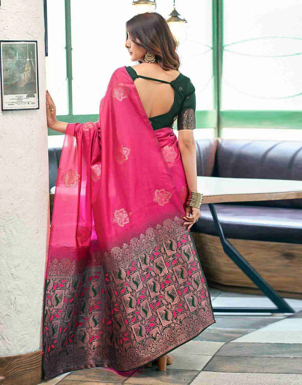 Women’s Banarasi Style Silk Saree with Rich Woven Border | Elegant Traditional Party Wear Saree