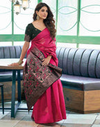Women’s Banarasi Style Silk Saree with Rich Woven Border | Elegant Traditional Party Wear Saree