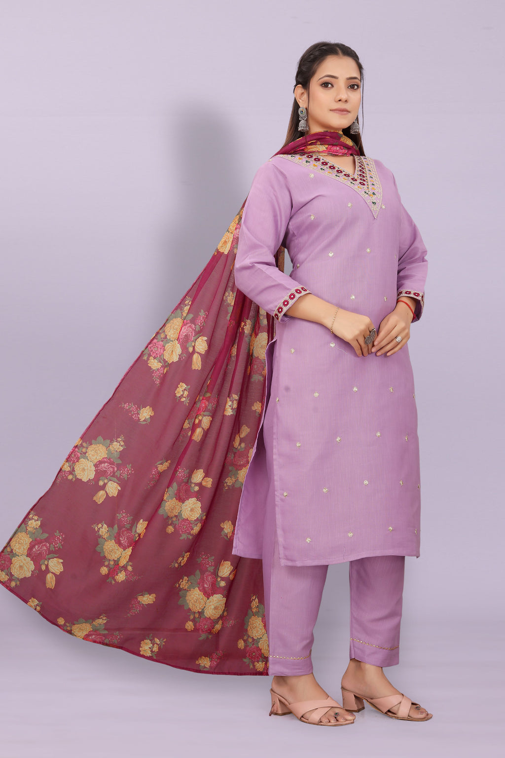 Girls Floral Embroidered Co-Ord Set with Palazzo Pants | Stylish Kids Party Wear
