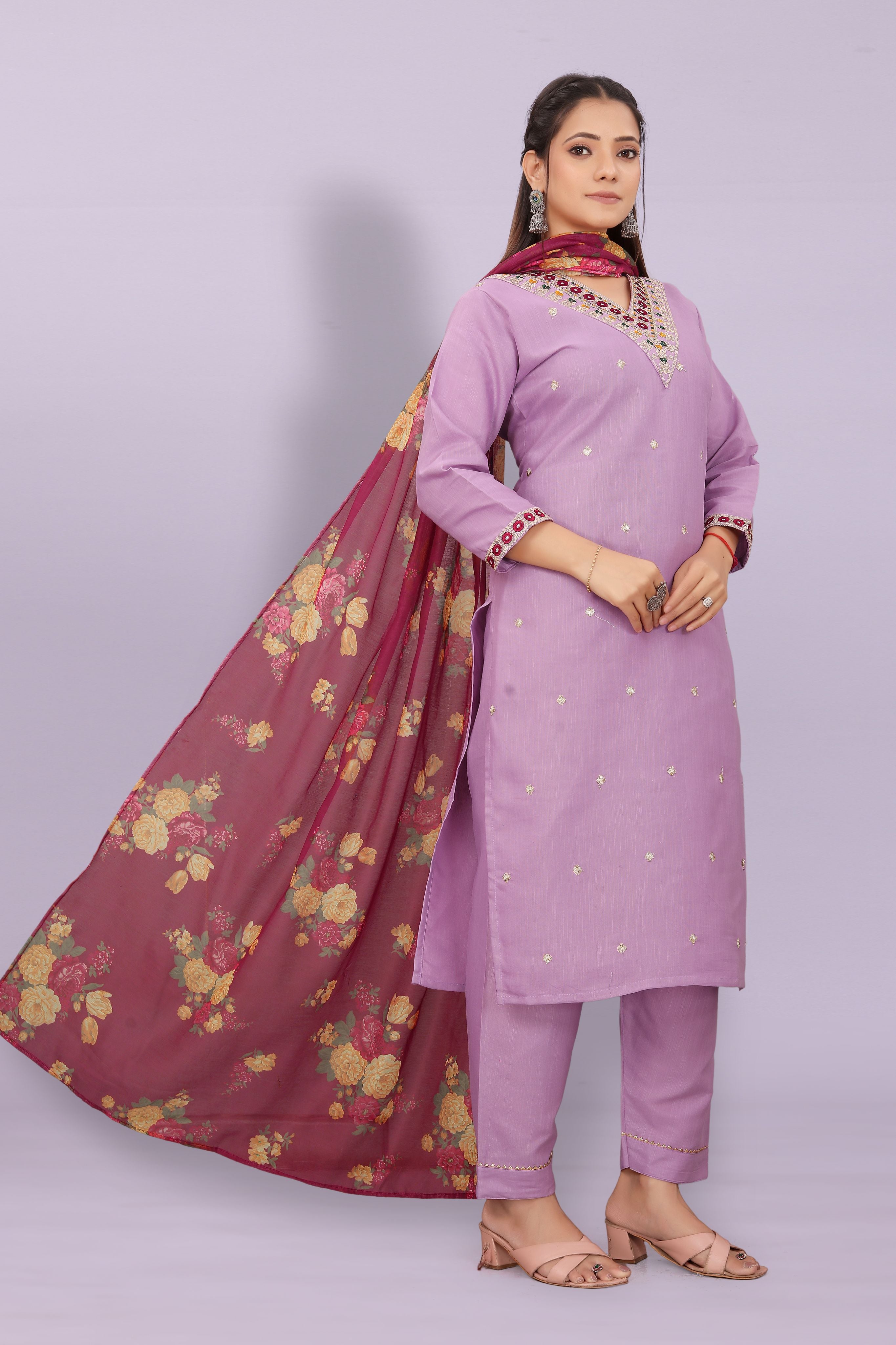 Girls Floral Embroidered Co-Ord Set with Palazzo Pants | Stylish Kids Party Wear