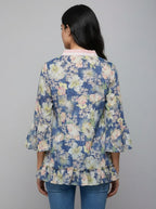 Women's Floral Print Bell Sleeve Kurti | V-Neck Designer Ethnic Tunic Top