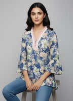 Women's Floral Print Bell Sleeve Kurti | V-Neck Designer Ethnic Tunic Top