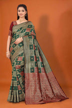 Banarasi Silk Saree for Women | Checkered Zari Design with Rich Pallu & Border