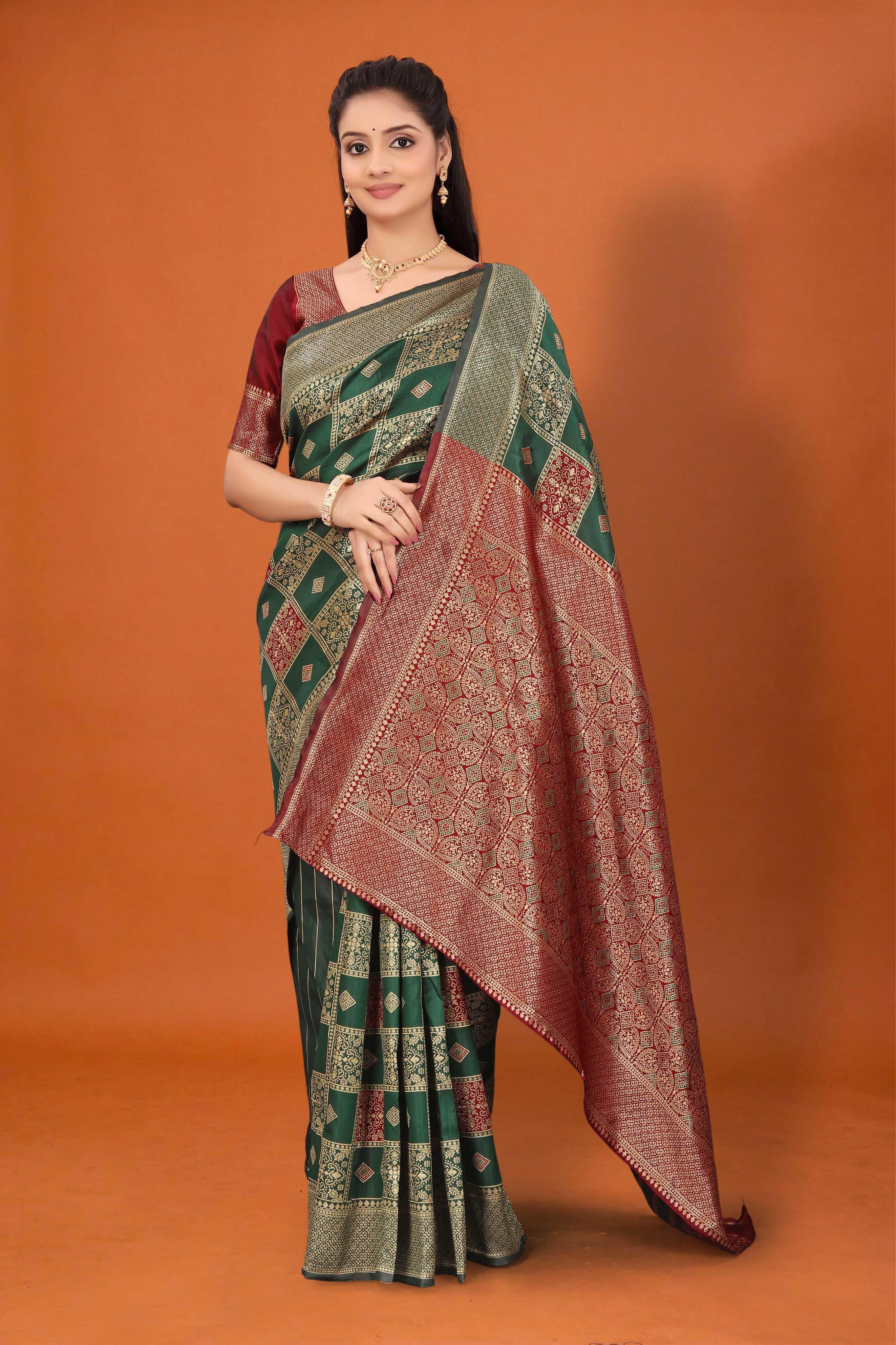 Banarasi Silk Saree for Women | Checkered Zari Design with Rich Pallu & Border