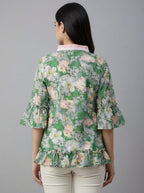 Women's Floral Print Bell Sleeve Kurti | V-Neck Designer Ethnic Tunic Top