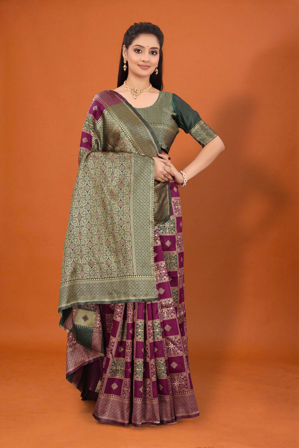 Banarasi Silk Saree for Women | Checkered Zari Design with Rich Pallu & Border