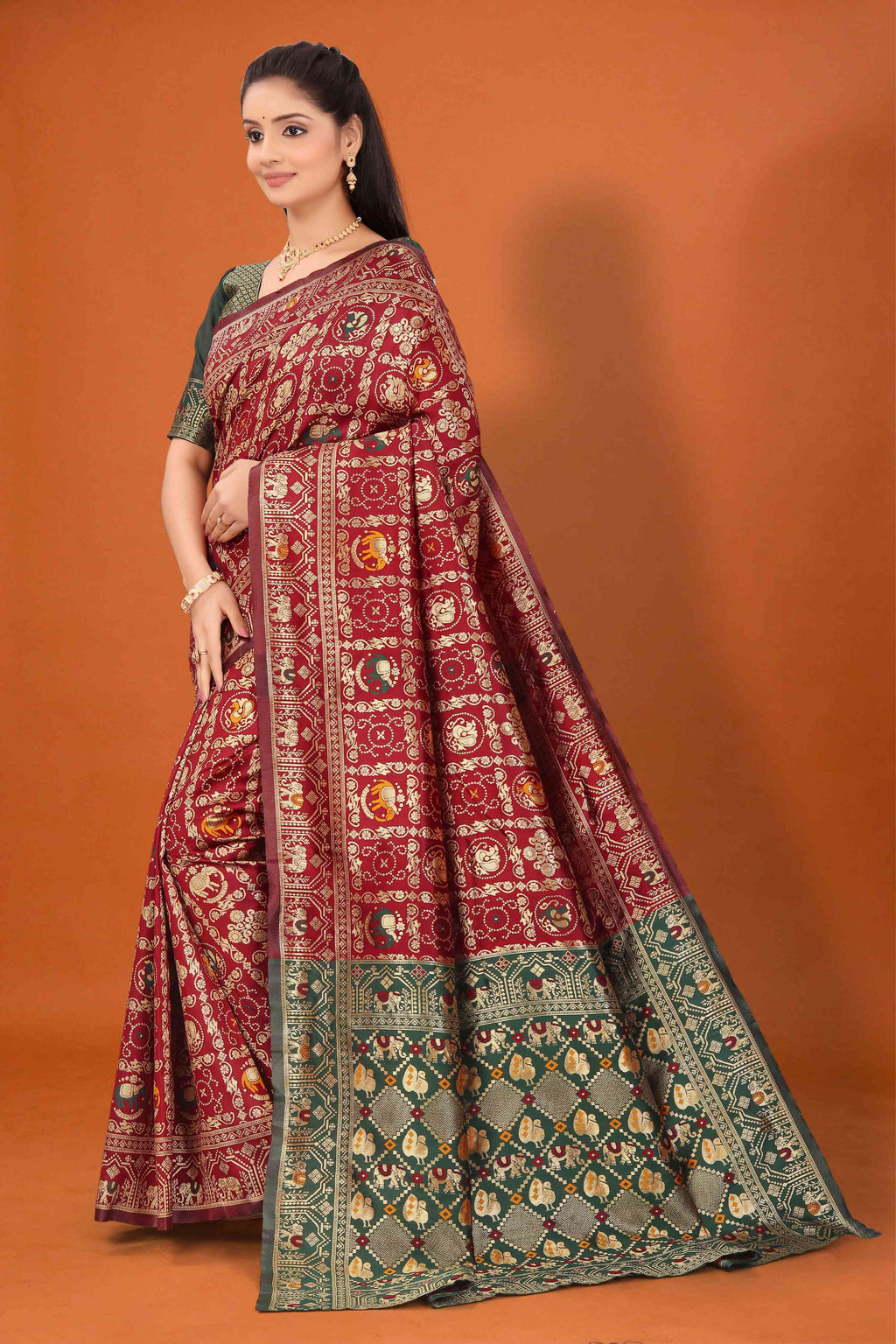 Designer Banarasi Silk Saree for Women | Traditional Motif Saree with Zari Work