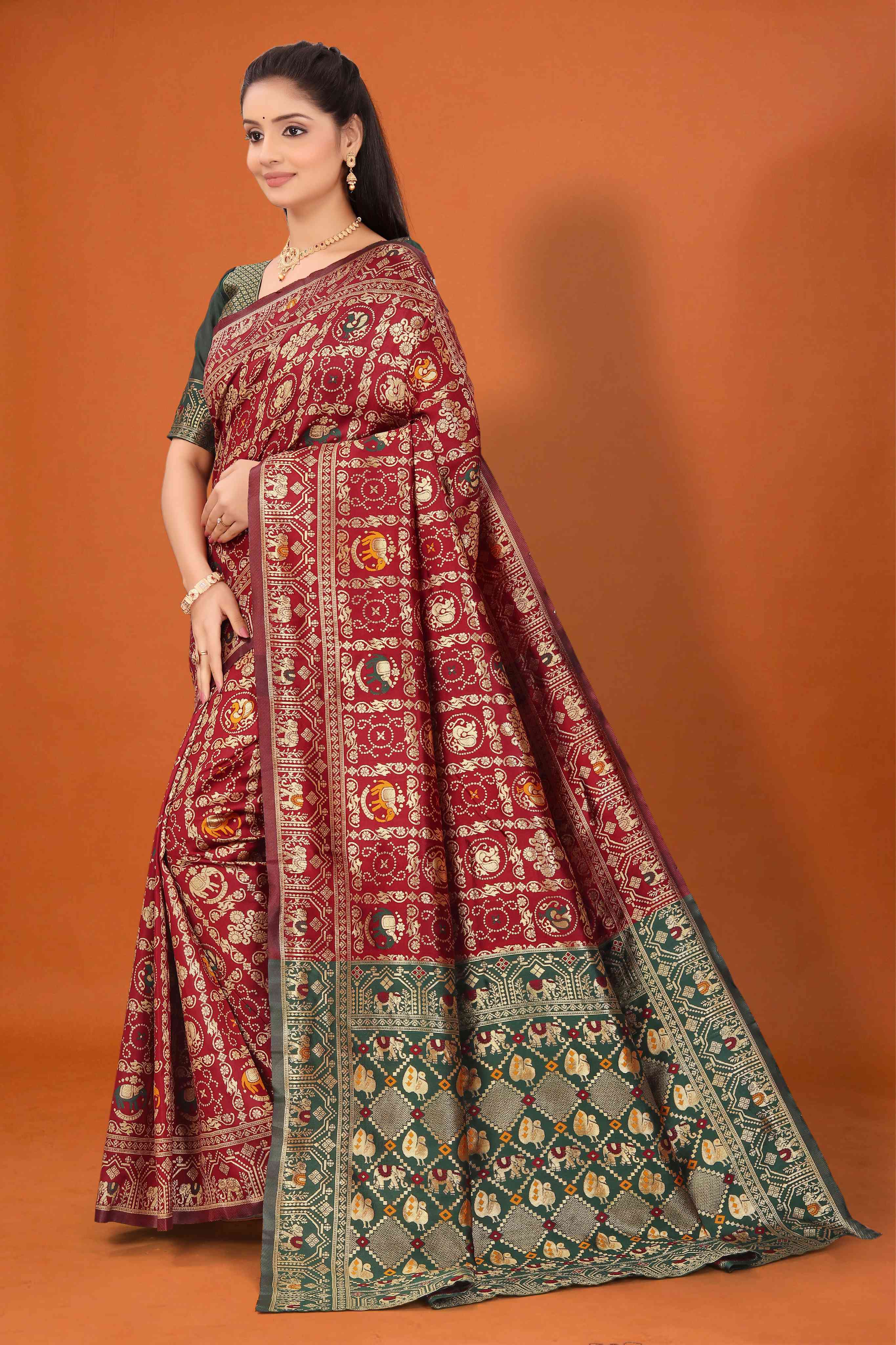 Designer Banarasi Silk Saree for Women | Traditional Motif Saree with Zari Work