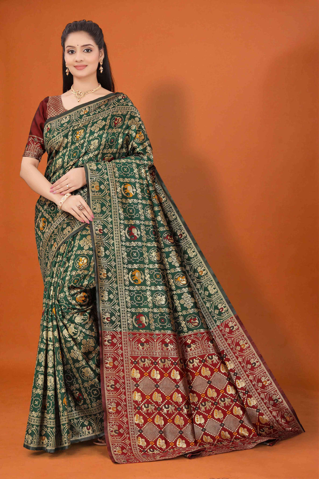 Designer Banarasi Silk Saree for Women | Traditional Motif Saree with Zari Work