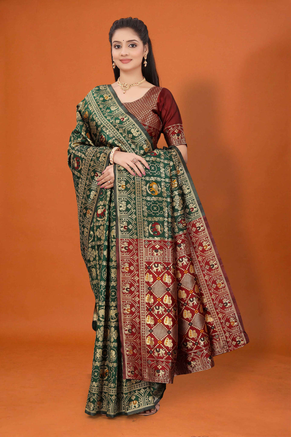 Designer Banarasi Silk Saree for Women | Traditional Motif Saree with Zari Work