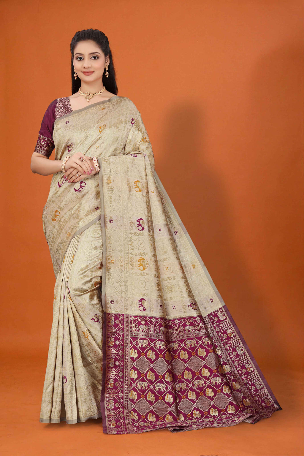 Designer Banarasi Silk Saree for Women | Traditional Motif Saree with Zari Work