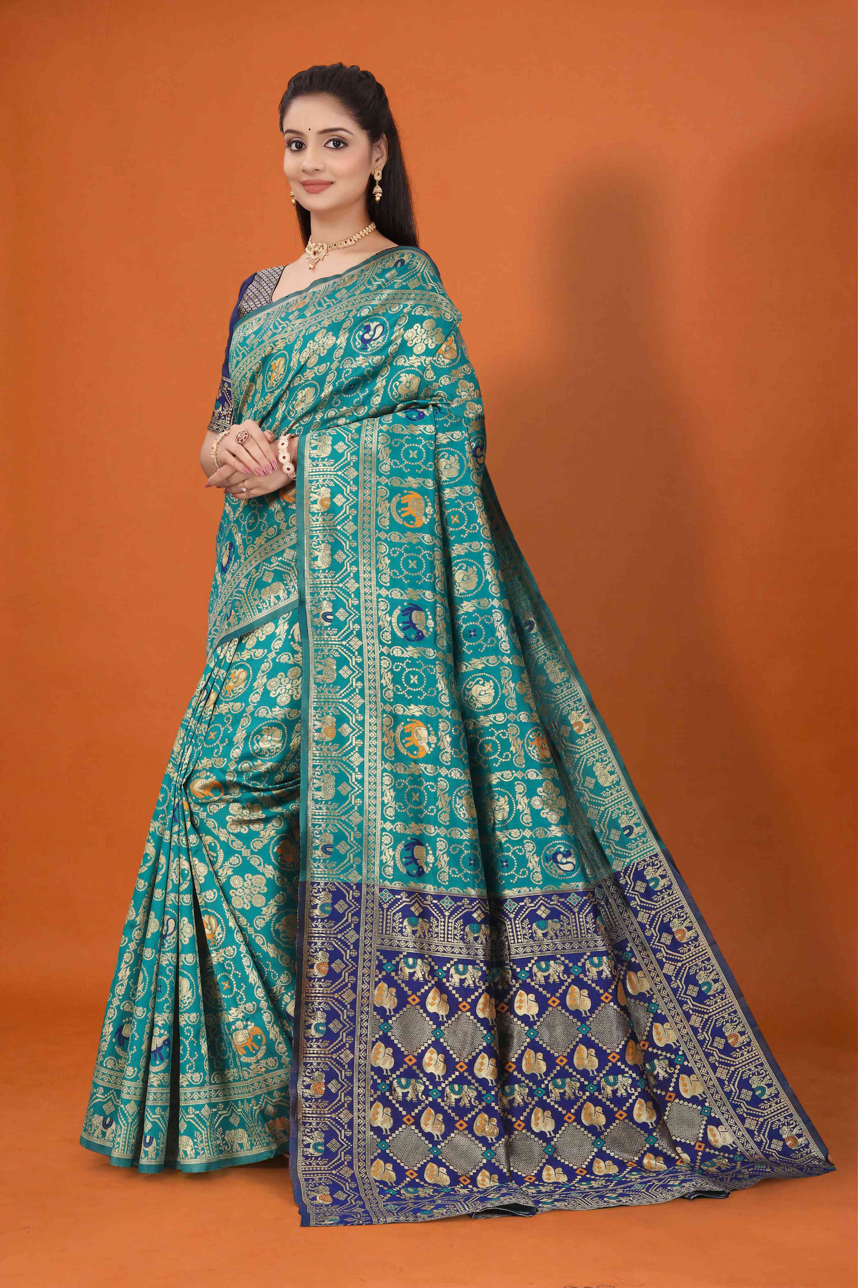 Designer Banarasi Silk Saree for Women | Traditional Motif Saree with Zari Work