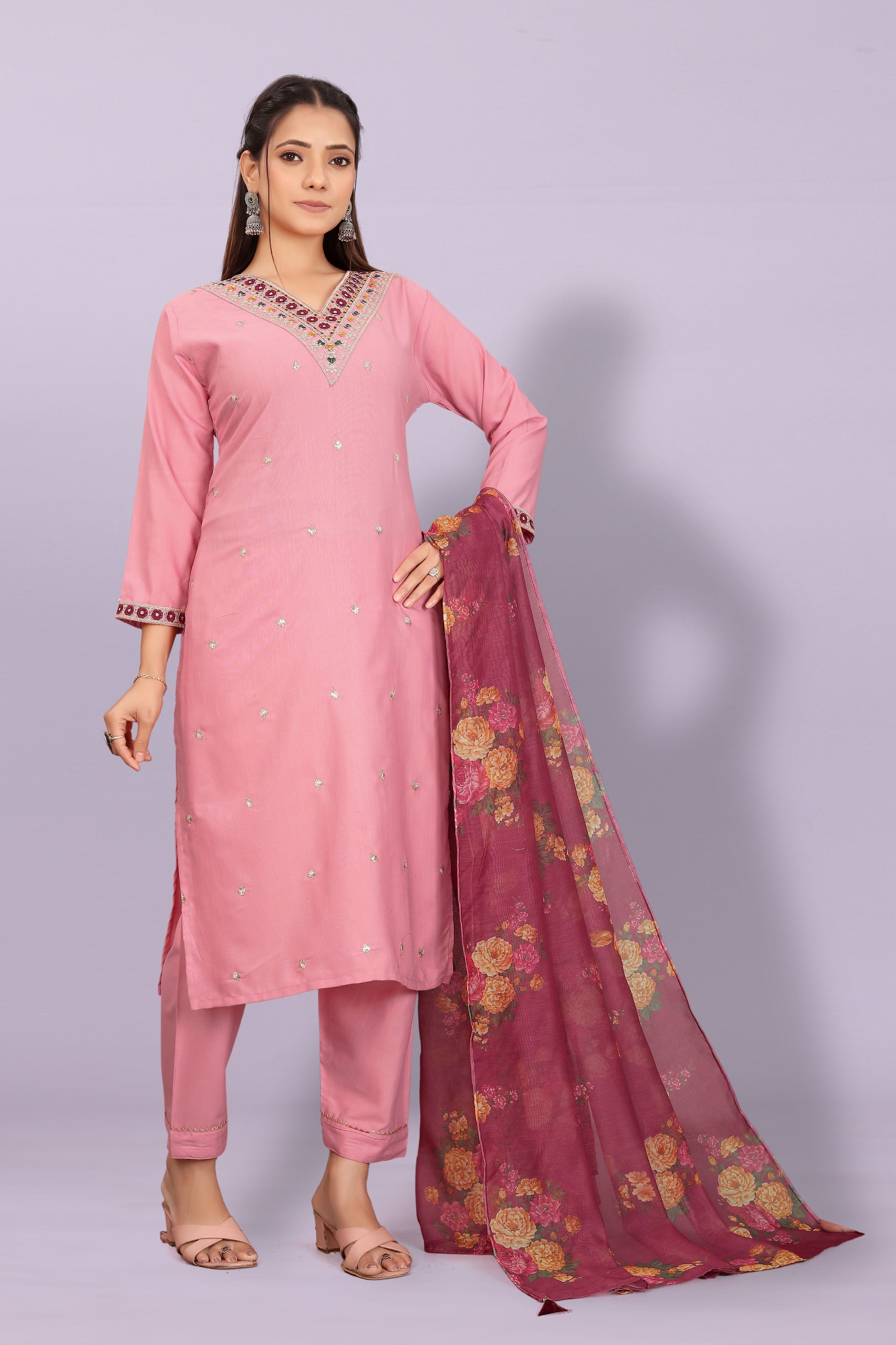 Girls Floral Embroidered Co-Ord Set with Palazzo Pants | Stylish Kids Party Wear