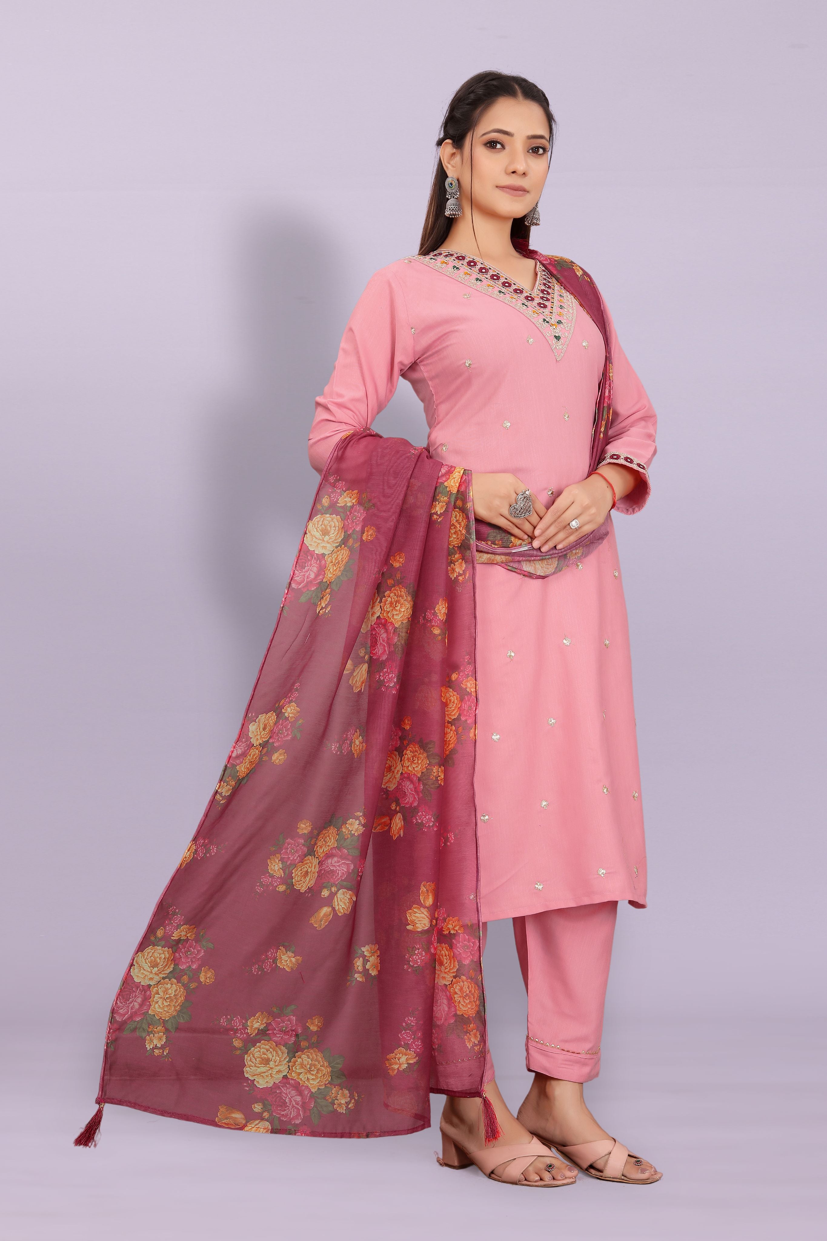Girls Floral Embroidered Co-Ord Set with Palazzo Pants | Stylish Kids Party Wear