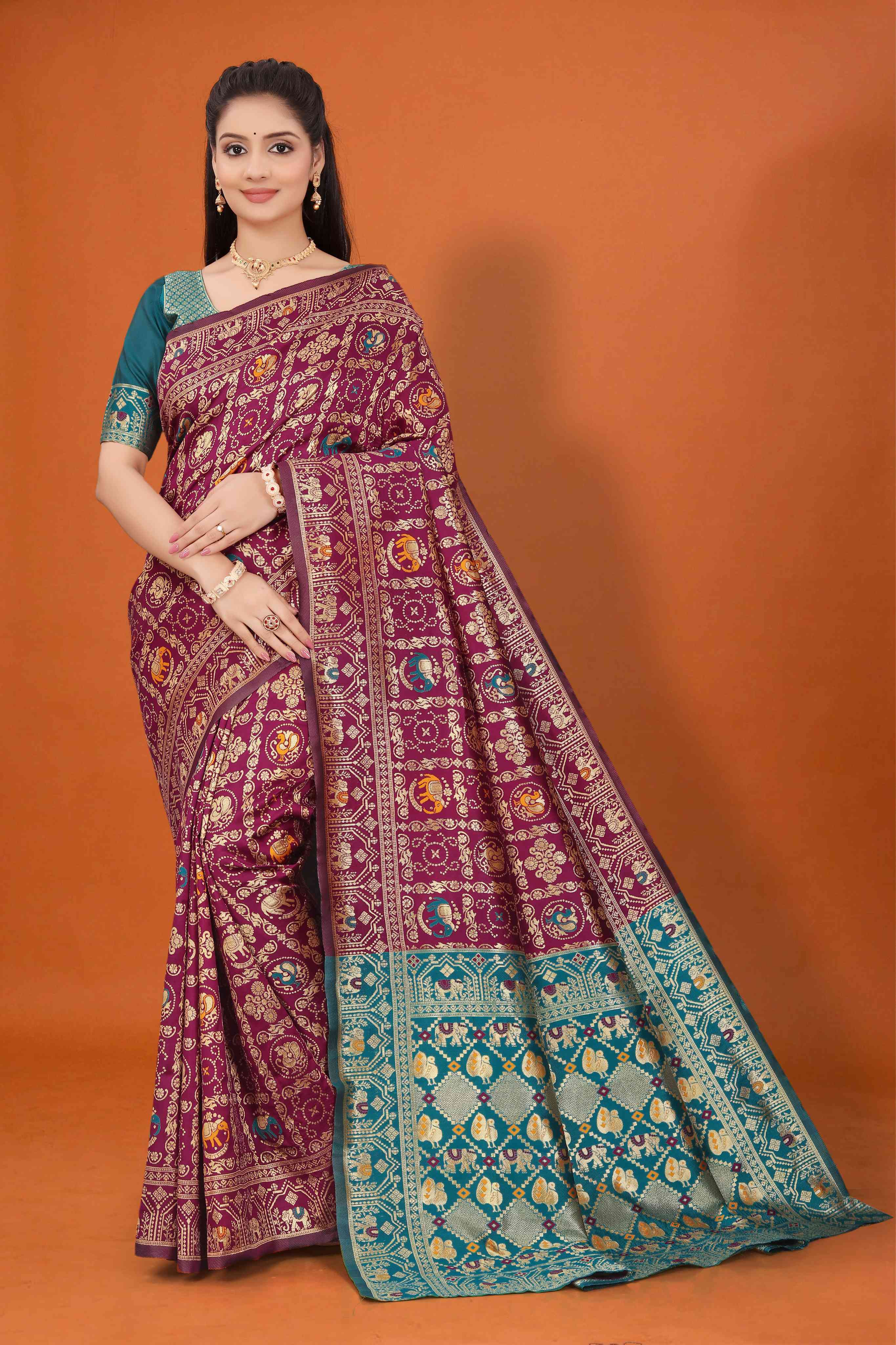 Designer Banarasi Silk Saree for Women | Traditional Motif Saree with Zari Work